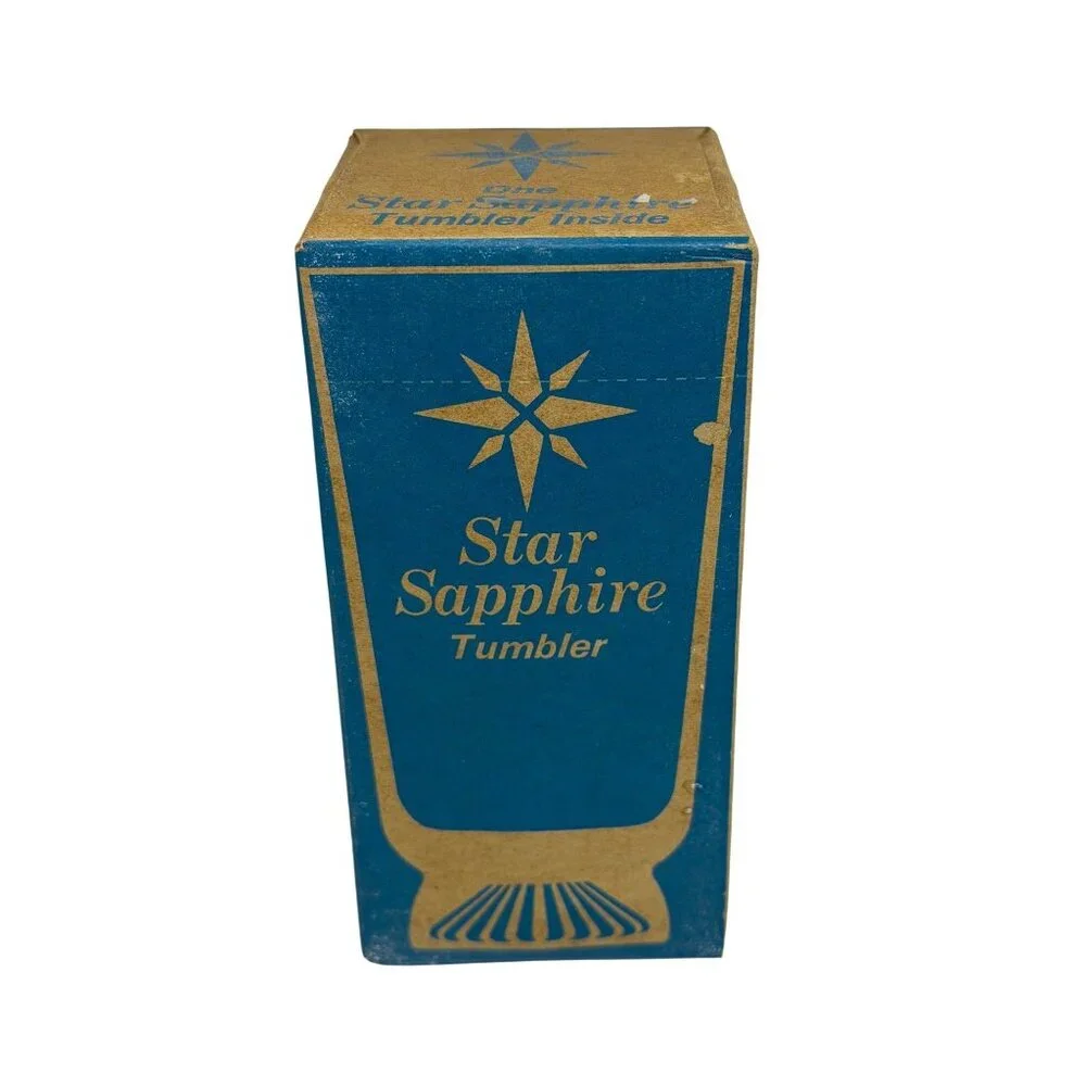 NEW Vintage‎ Star Sapphire Tumbler Glamorize Boxed Drinking Glass Gold Starburst